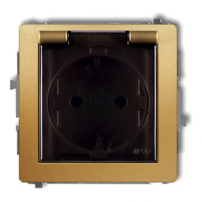 Mechanizm gniazda bryzgoszczelnego z uziemieniem SCHUKO 2P+Z (klapka dymna, przesłony torów prądowych) Złoty 29DGPB-1sdp Karlik DECO