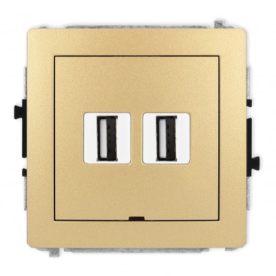 Mechanizm gniazda podwójnego 2xUSB A-A 2.0, bez pola opisowego Złoty 29DGUSBBO-2 Karlik DECO