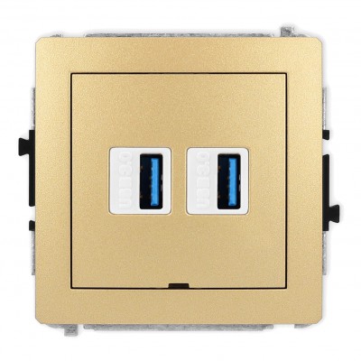 Mechanizm gniazda podwójnego 2xUSB A-A 3.0, bez pola opisowego Złoty 29DGUSBBO-6 Karlik DECO