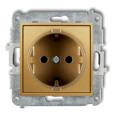 Mechanizm gniazda pojedynczego z uziemieniem SCHUKO 2P+Z (przesłony torów prądowych) Złoty 29MGP-1sp Karlik MINI
