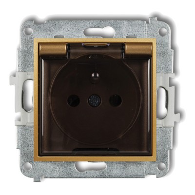Mechanizm gniazda bryzgoszczelnego z uziemieniem 2P+Z (klapka dymna, przesłony torów prądowych) Złoty Karlik 29MGPB-1zdp