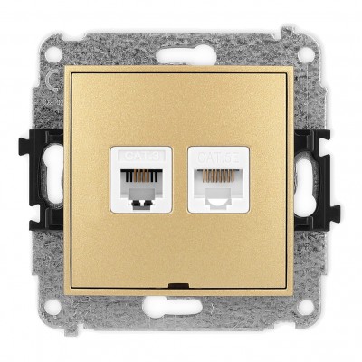 Mechanizm gniazda telefonicznego pojedynczego 1xRJ11 + komputerowego pojedynczego 1xRJ45, kat. 5e, 8-stykowy, beznarzędziowe, bez pola opisowego Złoty 29MGTKBO Karlik MINI