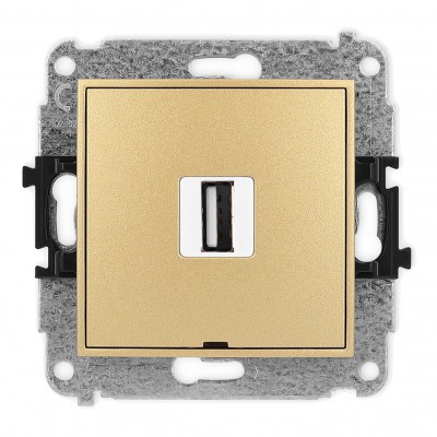 Mechanizm gniazda pojedynczego USB A-A 2.0, bez pola opisowego Złoty 29MGUSBBO-1 Karlik MINI