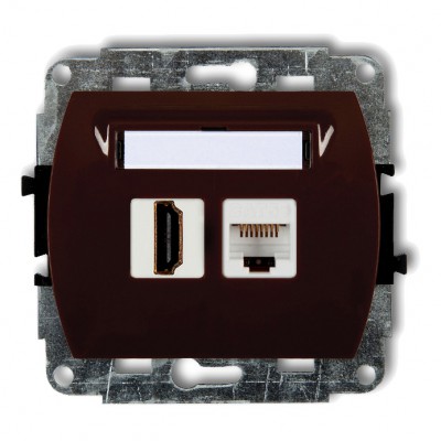 Mechanizm gniazda pojedynczego HDMI 2.0 + gniazda komp. poj. 1xRJ45, kat. 5e, 8-stykowy Brązowy 4GHK Karlik TREND
