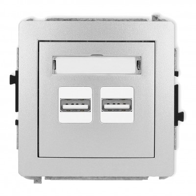 Mechanizm ładowarki USB podwójnej 2xUSB A, 15,5W max., 5V, 3.1A Srebrny Metalik 7DCUSB-6 Karlik DECO