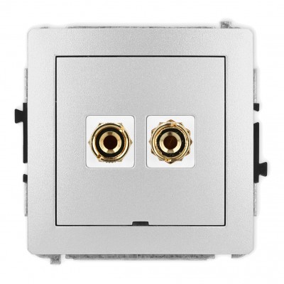 Mechanizm gniazda głośnikowego pojedynczego, bez pola opisowego (typu banan - czerwony i czarny, pozłacany, 4 mm2, do lutowania) Srebrny Metalik 7DGGBO-3 Karlik DECO