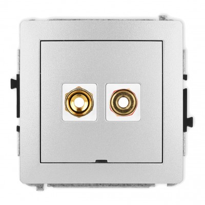 Mechanizm gniazda głośnikowego pojedynczego, bez pola opisowego (typu banan - czerwony i czarny, pozłacany, 4 mm2, skręcany) Srebrny Metalik 7DGGBO-4 Karlik DECO