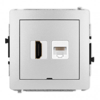 Mechanizm gniazda pojedynczego HDMI 2.0 + gniazda komp. poj. 1xRJ45, kat. 5e, 8-stykowy, bez pola opisowego Srebrny Metalik 7DGHKBO Karlik DECO