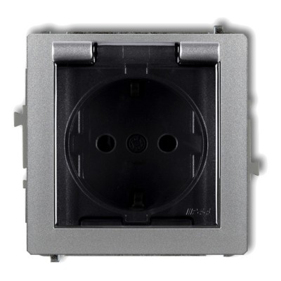 Mechanizm gniazda bryzgoszczelnego z uziemieniem SCHUKO 2P+Z (klapka dymna, przesłony torów prądowych) Srebrny Metalik 7DGPB-1sdp Karlik DECO