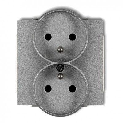Mechanizm gniazda podwojnego do ramki DECO Soft, z uziemieniem  2x(2P+Z) (przesłony torów prądowych) Srebrny Metalik 7DGPRSO-2zp Karlik DECO