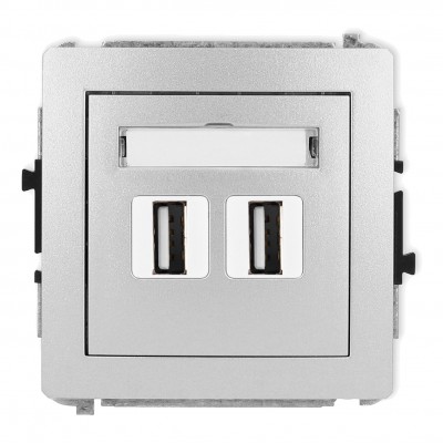 Mechanizm gniazda podwójnego 2xUSB A-A 2.0 Srebrny Metalik 7DGUSB-2 Karlik DECO