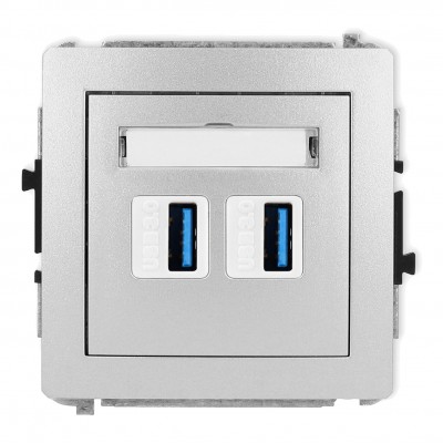 Mechanizm gniazda podwójnego 2xUSB A-A 3.0 Srebrny Metalik 7DGUSB-6 Karlik DECO