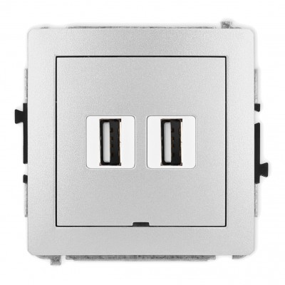Mechanizm gniazda podwójnego 2xUSB A-A 2.0, bez pola opisowego Srebrny Metalik 7DGUSBBO-2 Karlik DECO
