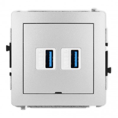 Mechanizm gniazda podwójnego 2xUSB A-A 3.0, bez pola opisowego Srebrny Metalik 7DGUSBBO-6 Karlik DECO