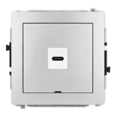 Mechanizm gniazda pojedynczego 1xUSB C-C, bez pola opisowego Srebrny Metalik 7DGUSBBO-7 Karlik DECO