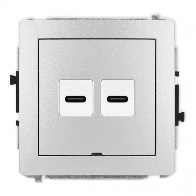 Mechanizm gniazda podwójnego 2xUSB C-C, bez pola opisowego Srebrny Metalik 7DGUSBBO-8 Karlik DECO