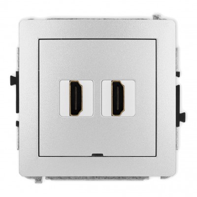 Mechanizm gniazda podwójnego HDMI 2.0, bez pola opisowego Srebrny Metalik 7DHDMIBO-4 Karlik DECO