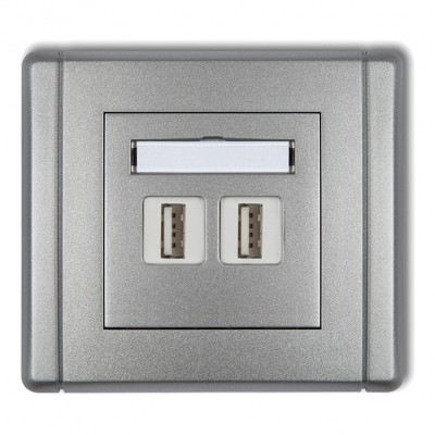Gniazdo podwójne 2xUSB A-A 2.0 Srebrny Metalik 7FGUSB-2 Karlik FLEXI
