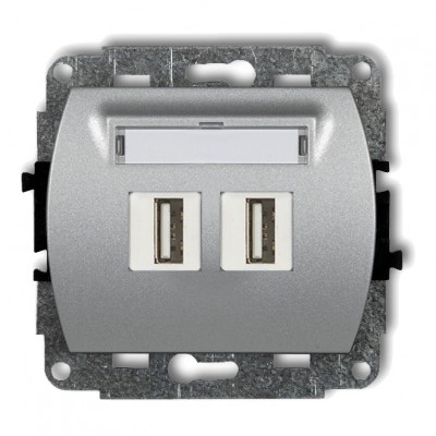 Mechanizm gniazda podwójnego 2xUSB A-A 2.0 Srebrny Metalik 7GUSB-2 Karlik TREND