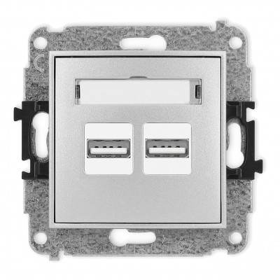 Mechanizm ładowarki USB podwójnej 2xUSB A, 15,5W max., 5V, 3.1A Srebrny Metalik 7MCUSB-6 Karlik MINI