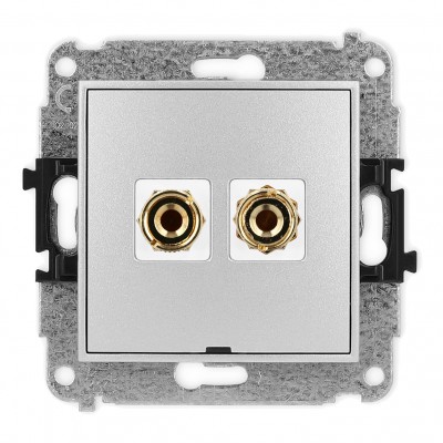 Mechanizm gniazda głośnikowego pojedynczego, bez pola opisowego (typu banan - czerwony i czarny, pozłacany, 4 mm2, do lutowania) Srebrny Metalik 7MGGBO-3 Karlik MINI