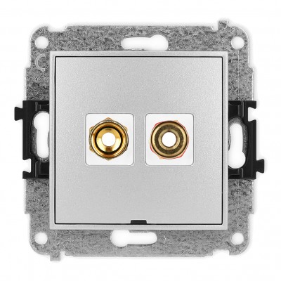 Mechanizm gniazda głośnikowego pojedynczego, bez pola opisowego (typu banan - czerwony i czarny, pozłacany, 4 mm2, skręcany) Srebrny Metalik 7MGGBO-4 Karlik MINI