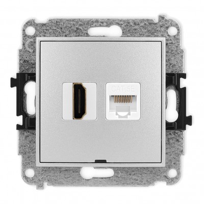 Mechanizm gniazda pojedynczego HDMI 2.0 + gniazda komp. poj. 1xRJ45, kat. 5e, 8-stykowy, bez pola opisowego Srebrny Metalik 7MGHKBO Karlik MINI