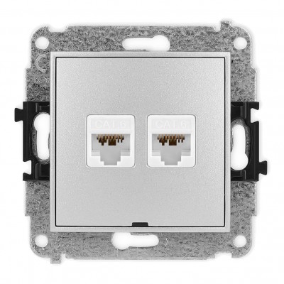 Mechanizm gniazda komputerowego podwójnego 2xRJ45, kat. 6A, 8-stykowy, bez pola opisowego Srebrny Metalik 7MGKBO-8 Karlik MINI