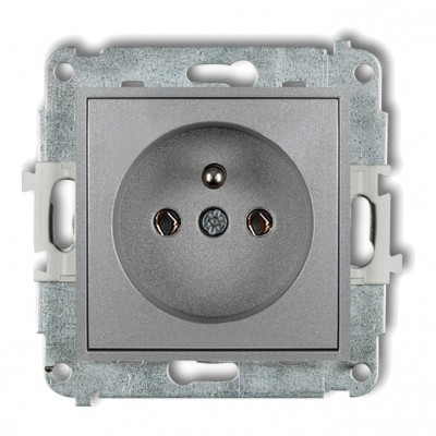 Mechanizm gniazda pojedynczego z uziemieniem 2P+Z (bez przesłon torów prądowych) Srebrny Metalik 7MGP-1z Karlik MINI