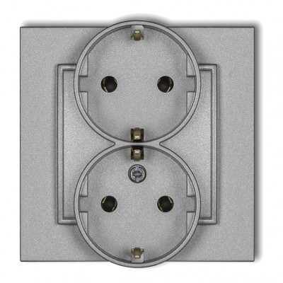 Gniazdo podwójne z uziemieniem SCHUKO 2x(2P+Z) (bez przesłon torów prądowych) Srebrny Metalik 7MGP-2s Karlik MINI