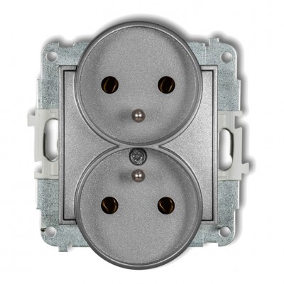 Mechanizm gniazda podwójnego do ramki z uziemieniem 2x(2P+Z) (bez przesłon torów prądowych) Srebrny Metalik 7MGPR-2z Karlik MINI