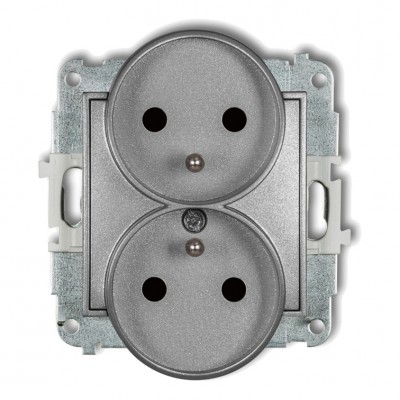 Mechanizm gniazda podwójnego do ramki z uziemieniem 2x(2P+Z) (przesłony torów prądowych) Srebrny Metalik 7MGPR-2zp Karlik MINI