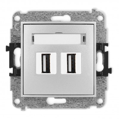 Mechanizm gniazda podwójnego 2xUSB A-A 2.0 Srebrny Metalik 7MGUSB-2 Karlik MINI
