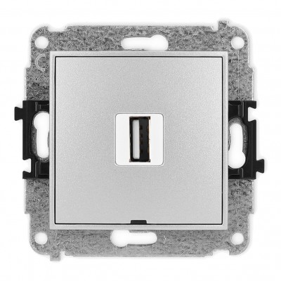 Mechanizm gniazda pojedynczego USB A-A 2.0, bez pola opisowego Srebrny Metalik 7MGUSBBO-1 Karlik MINI