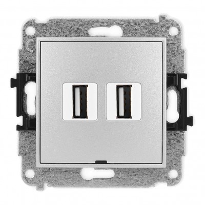 Mechanizm gniazda podwójnego 2xUSB A-A 2.0, bez pola opisowego Srebrny Metalik 7MGUSBBO-2 Karlik MINI