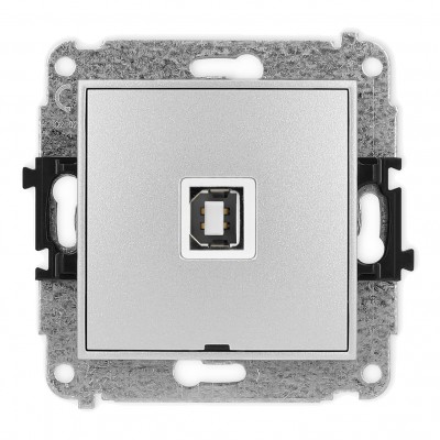 Mechanizm gniazda pojedynczego USB A-B 2.0, bez pola opisowego Srebrny Metalik 7MGUSBBO-3 Karlik MINI