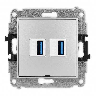 Mechanizm gniazda podwójnego 2xUSB A-A 3.0, bez pola opisowego Srebrny Metalik 7MGUSBBO-6 Karlik MINI