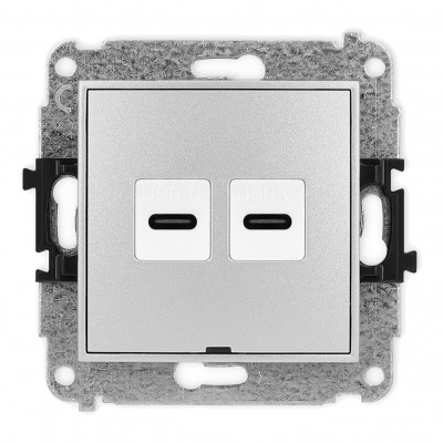 Mechanizm gniazda podwójnego 2xUSB C-C, bez pola opisowego Srebrny Metalik 7MGUSBBO-8 Karlik MINI