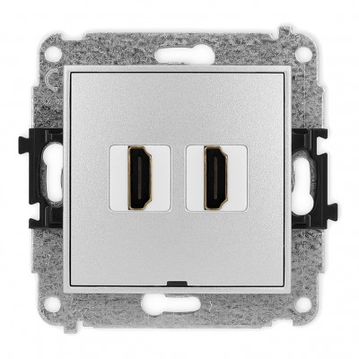 Mechanizm gniazda podwójnego HDMI 2.0, bez pola opisowego Srebrny Metalik 7MHDMIBO-4 Karlik MINI