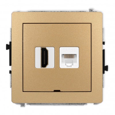 Mechanizm gniazda pojedynczego HDMI 2.0 + gniazda komp. poj. 1xRJ45, kat. 5e, 8-stykowy, bez pola opisowego Złoty Metalik 8DGHKBO Karlik DECO