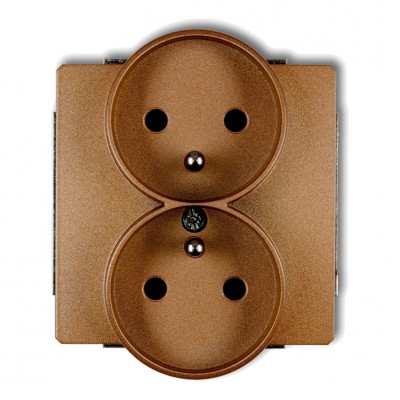 Mechanizm gniazda podwojnego do ramki DECO Soft, z uziemieniem  2x(2P+Z) (przesłony torów prądowych) Złoty Metalik 8DGPRSO-2zp Karlik DECO