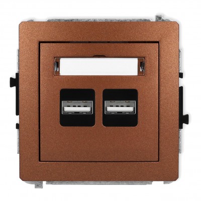 Mechanizm ładowarki USB podwójnej 2xUSB A, 15,5W max., 5V, 3.1A Brązowy Metalik 9DCUSB-6 Karlik DECO