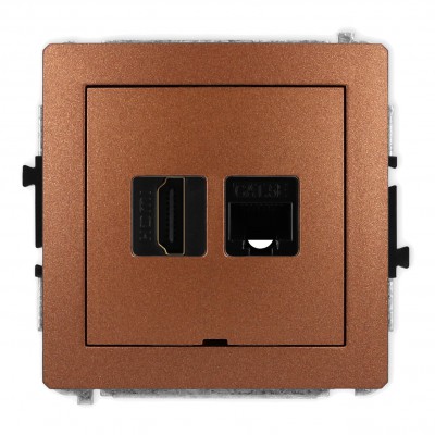 Mechanizm gniazda pojedynczego HDMI 2.0 + gniazda komp. poj. 1xRJ45, kat. 5e, 8-stykowy, bez pola opisowego Brązowy Metalik 9DGHKBO Karlik DECO