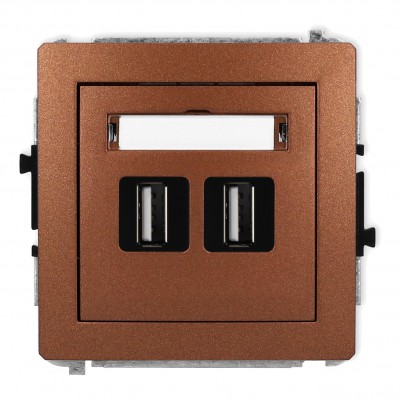 Mechanizm gniazda podwójnego 2xUSB A-A 2.0 Brązowy Metalik 9DGUSB-2 Karlik DECO