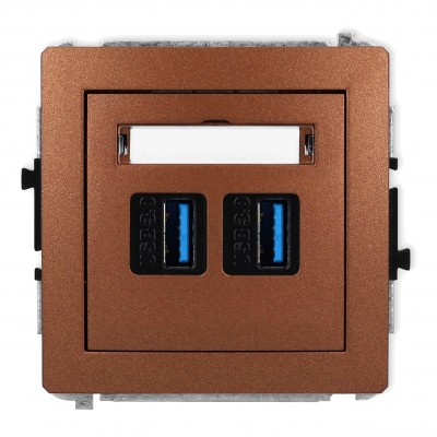 Mechanizm gniazda podwójnego 2xUSB A-A 3.0 Brązowy Metalik 9DGUSB-6 Karlik DECO