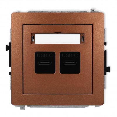 Mechanizm gniazda podwójnego 2xUSB C-C Brązowy Metalik 9DGUSB-8 Karlik DECO