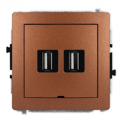 Mechanizm gniazda podwójnego 2xUSB A-A 2.0, bez pola opisowego Brązowy Metalik 9DGUSBBO-2 Karlik DECO