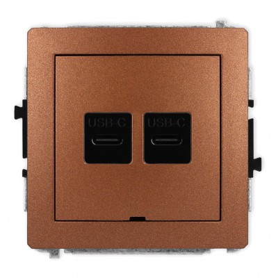 Mechanizm gniazda podwójnego 2xUSB C-C, bez pola opisowego Brązowy Metalik 9DGUSBBO-8 Karlik DECO