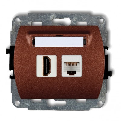 Mechanizm gniazda pojedynczego HDMI 2.0 + gniazda komp. poj. 1xRJ45, kat. 5e, 8-stykowy Brązowy Metalik 9GHK Karlik TREND
