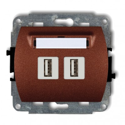Mechanizm gniazda podwójnego 2xUSB A-A 2.0 Brązowy Metalik 9GUSB-2 Karlik TREND